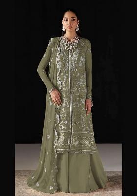 Mehendi Embroidered Chiffon Salwar Kameez
