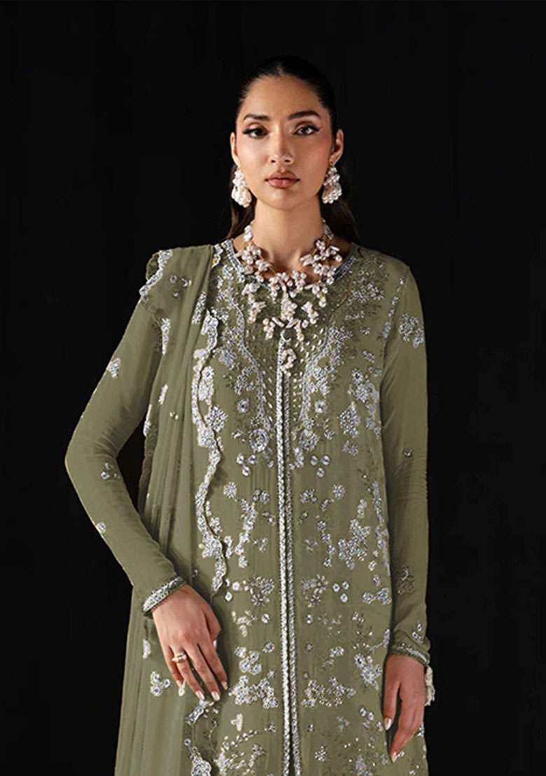 Mehendi Embroidered Chiffon Salwar Kameez - Indya