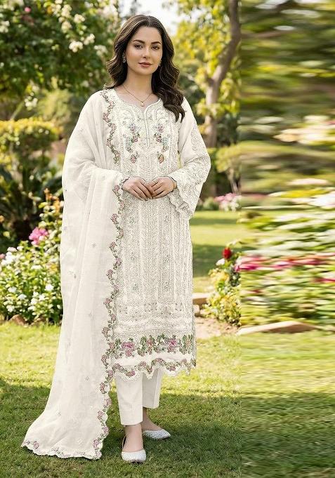 White Crystals Chiffon Salwar Kameez