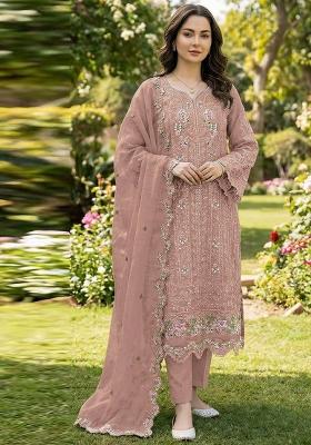 Peach Crystals Chiffon Salwar Kameez