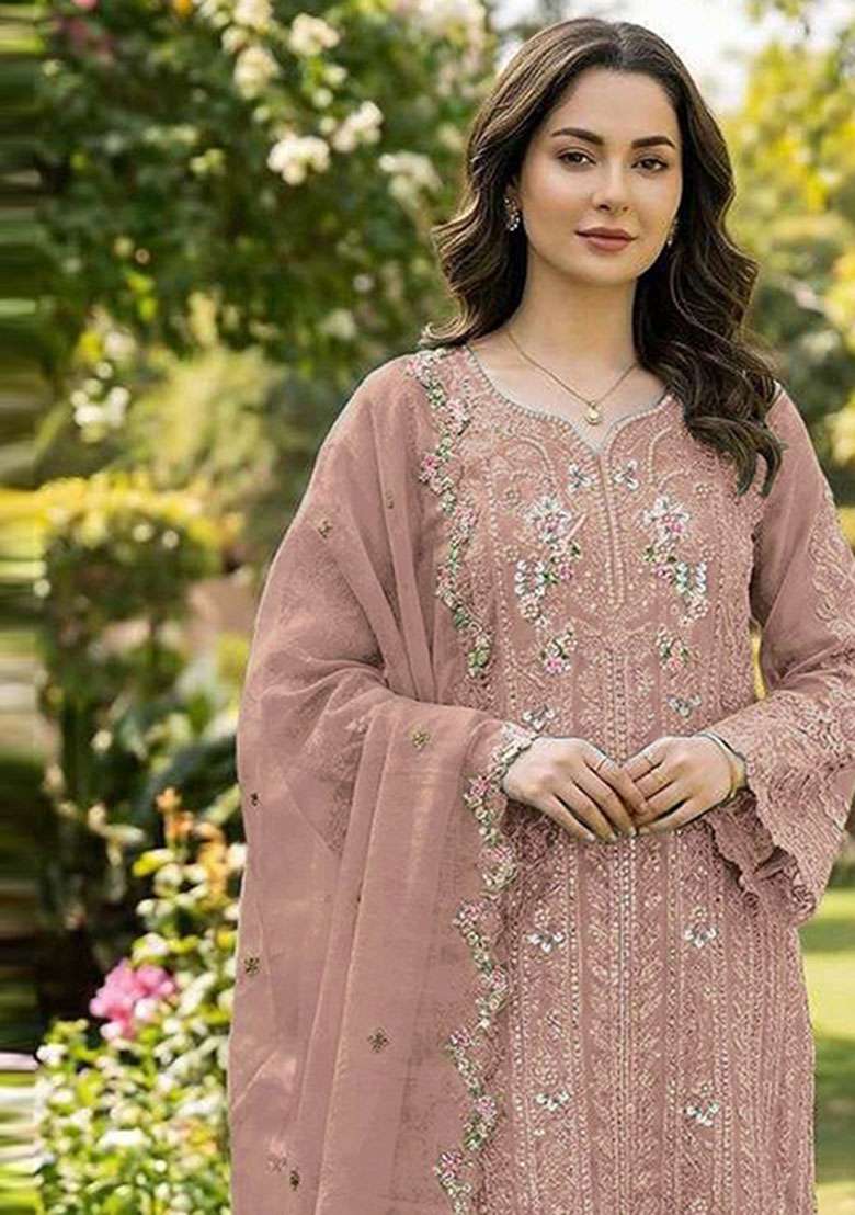 Peach Crystals Chiffon Salwar Kameez - Indya