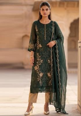 Dark Green Embroidered Silk Salwar Kameez