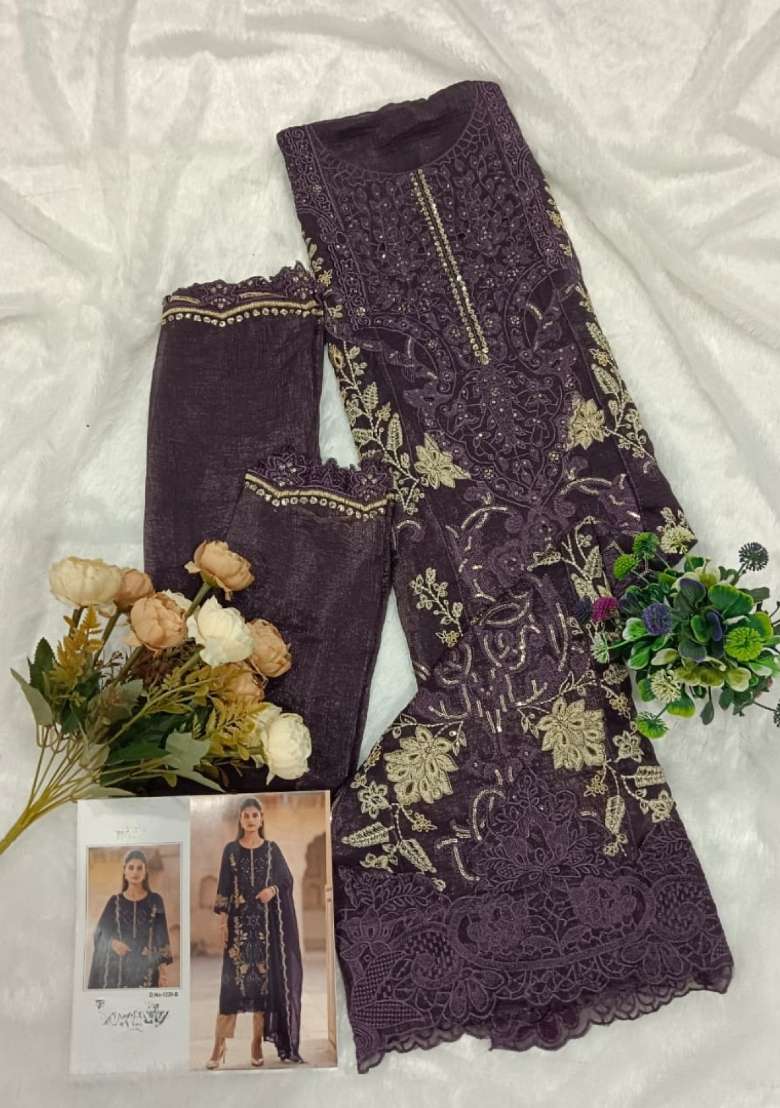 Purple Embroidered Silk Blend Salwar Kameez - Indya