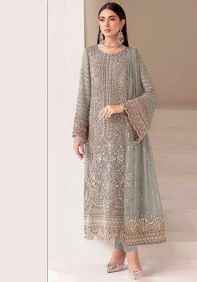 Sky Blue Embroidered Georgette Pakistani Suit
