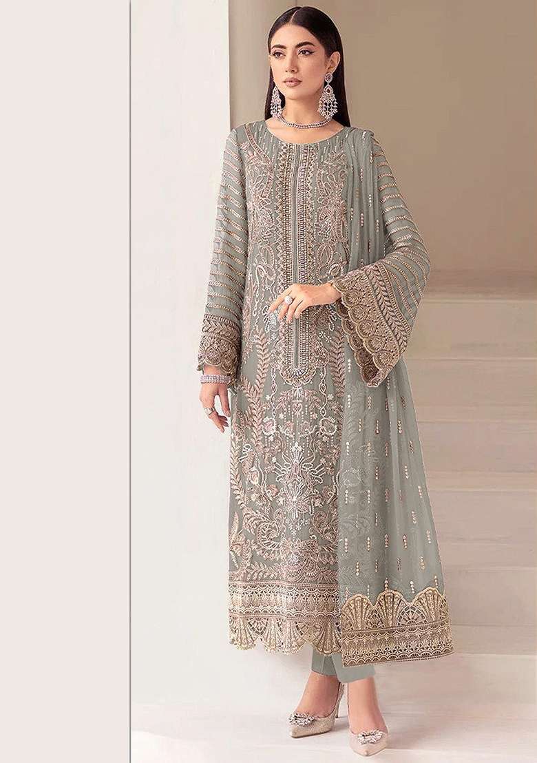 Sky Blue Embroidered Georgette Pakistani Suit - Indya