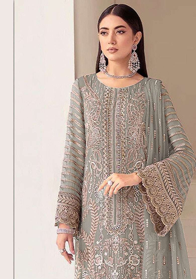 Sky Blue Embroidered Georgette Pakistani Suit - Indya
