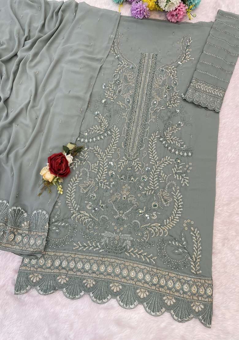 Sky Blue Embroidered Georgette Pakistani Suit - Indya