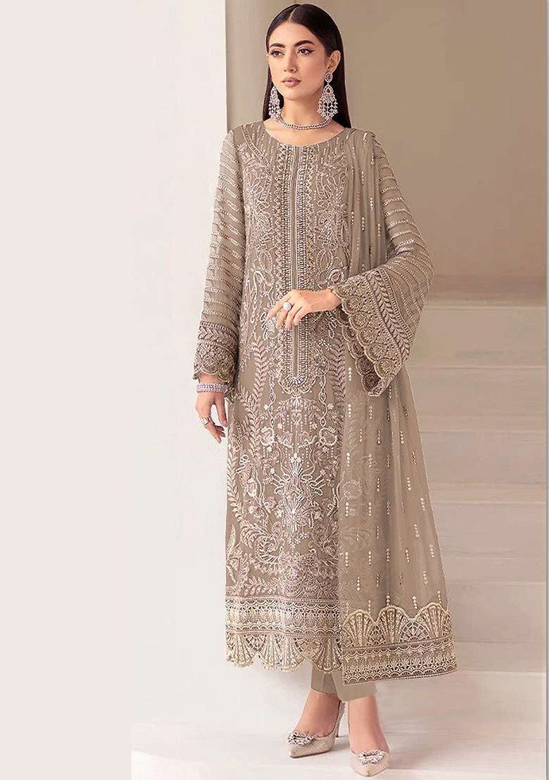 Chiku Embroidered Georgette Pakistani Suit - Indya