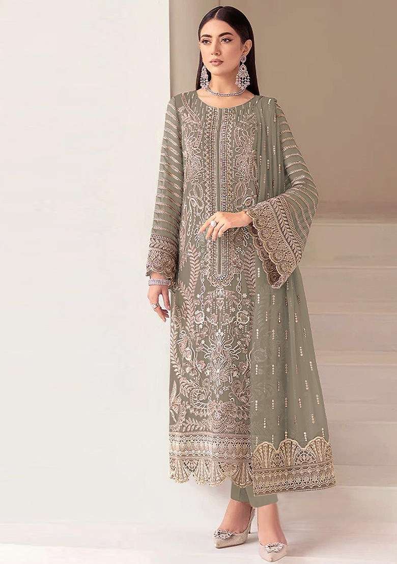 Mehendi Embroidered Georgette Pakistani Suit - Indya