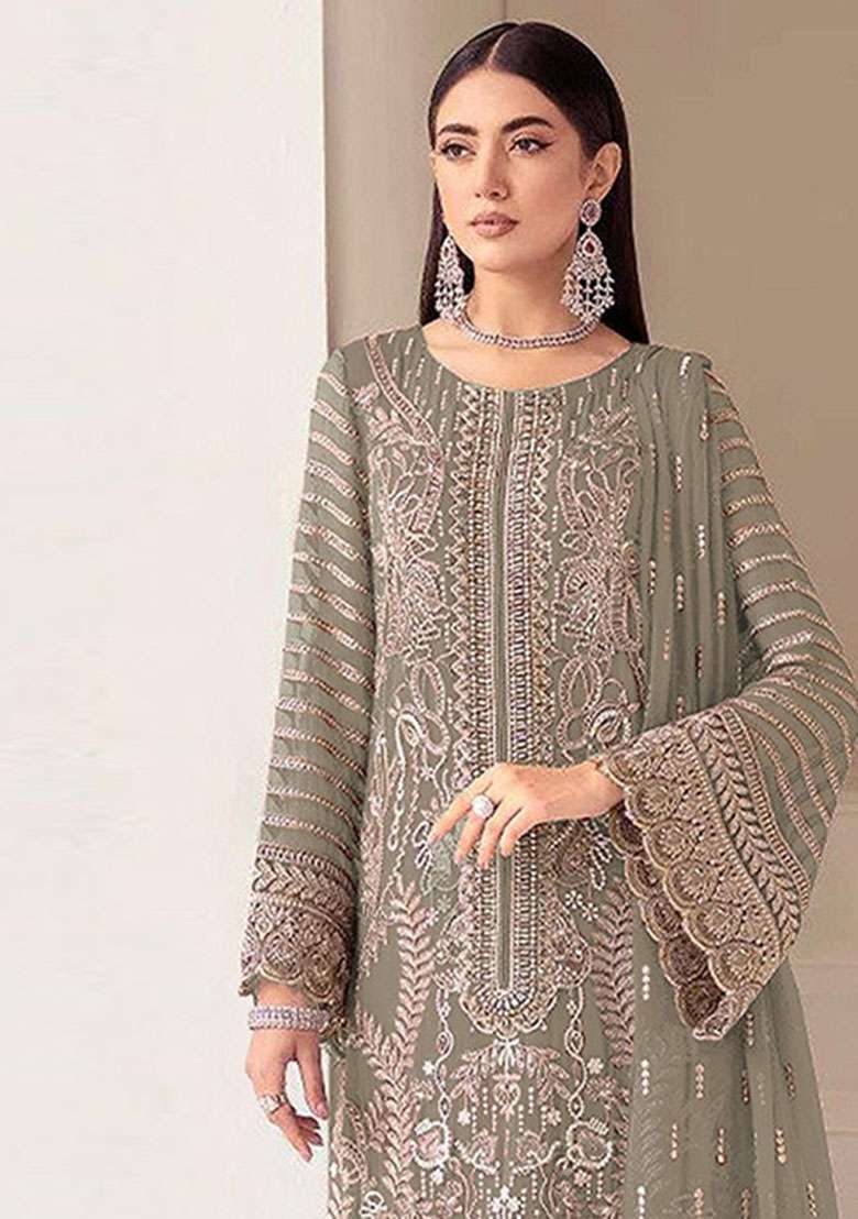 Mehendi Embroidered Georgette Pakistani Suit - Indya