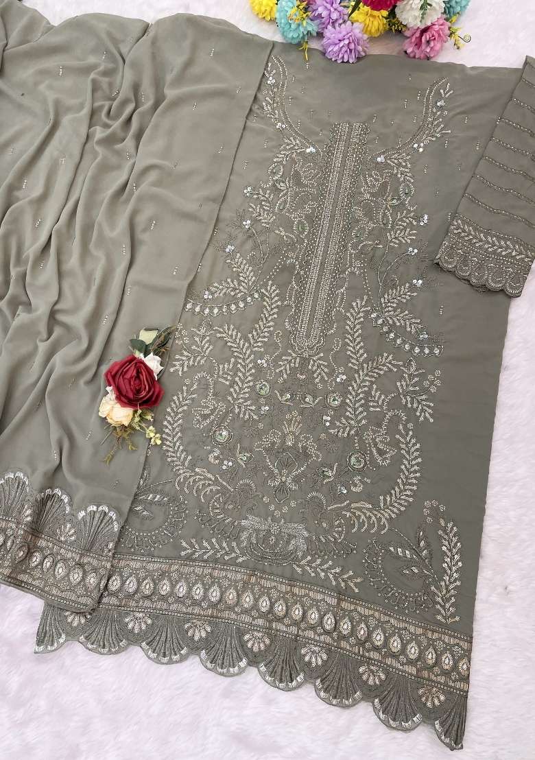 Mehendi Embroidered Georgette Pakistani Suit - Indya