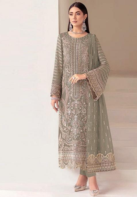 Mehendi Embroidered Georgette Pakistani Suit