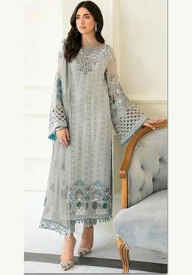 Sky Blue Embroidered Georgette Pakistani Suit