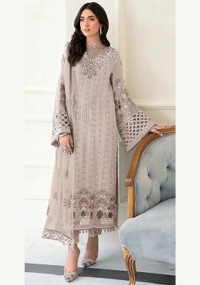 Beige Embroidered Georgette Pakistani Suit