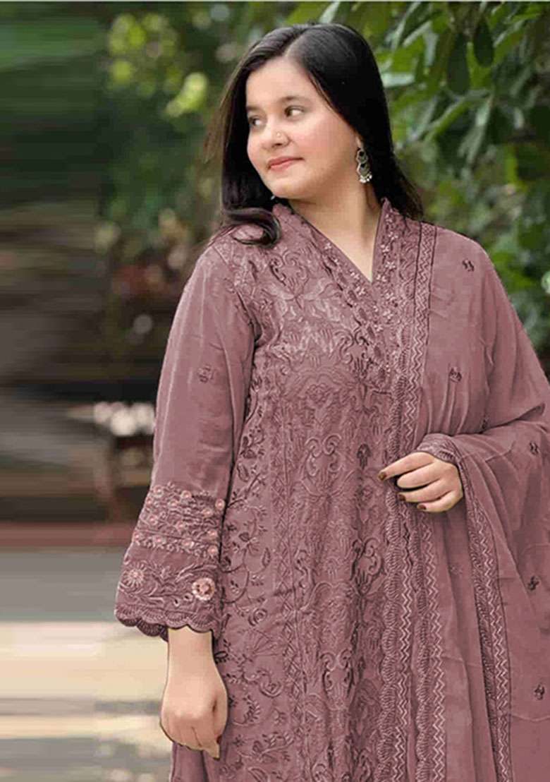 Purple Embroidered Georgette Salwar Kameez - Indya