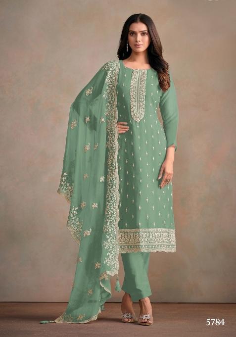 Light Green Embroidered Organza Salwar Kameez