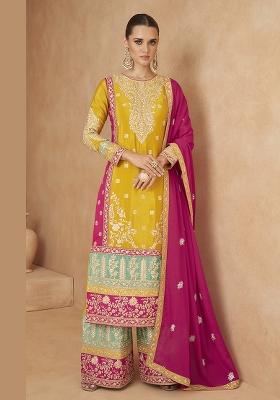 Yellow Embroidered Silk Salwar Kameez