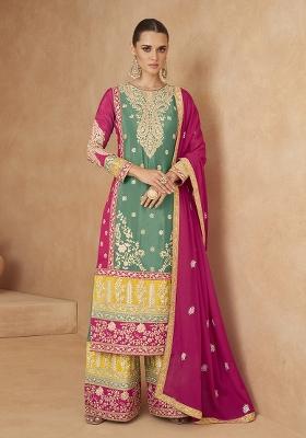 Sea Green Embroidered Silk Salwar Kameez