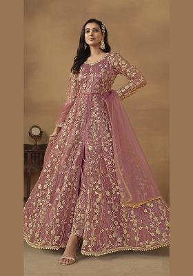 Pink Embroidered Net Anarkali Set