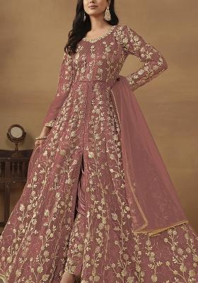 Peach Embroidered Net Anarkali Set