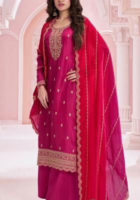 Pink Embroidered Silk Blend Salwar Kameez