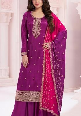 Purple Embroidered Silk Salwar Kameez