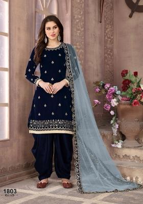Navy Blue Embroidered Velvet Salwar Kameez