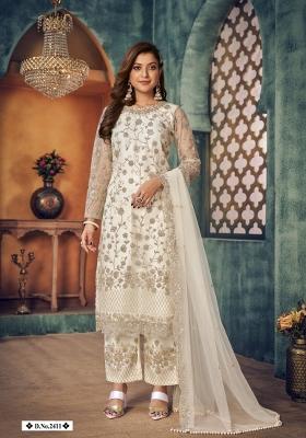 White Embroidered Net Salwar Kameez