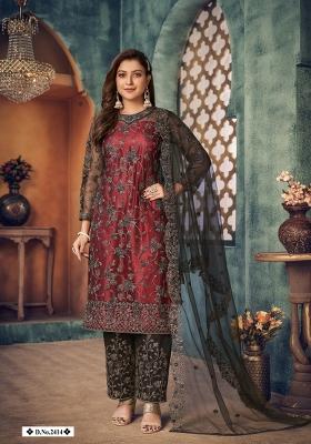 Maroon Embroidered Net Salwar Kameez