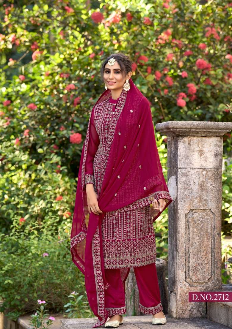 Pink Embroidered Silk Blend Salwar Kameez - Indya