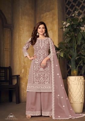 Light Brown Embroidered Net Salwar Kameez
