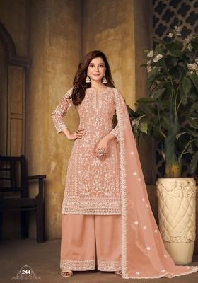 Orange Embroidered Net Salwar Kameez