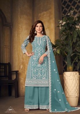 Teal Embroidered Net Salwar Kameez