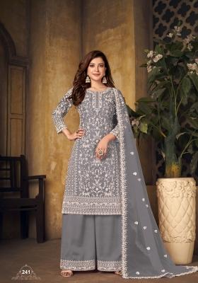 Grey Embroidered Net Salwar Kameez