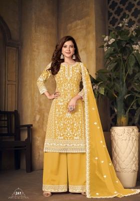 Yellow Embroidered Net Salwar Kameez