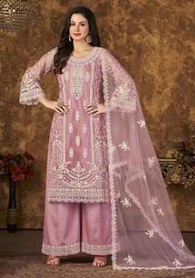 Pink Embroidered Net Salwar Kameez