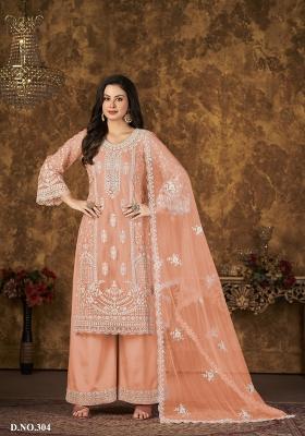 Orange Embroidered Net Salwar Kameez
