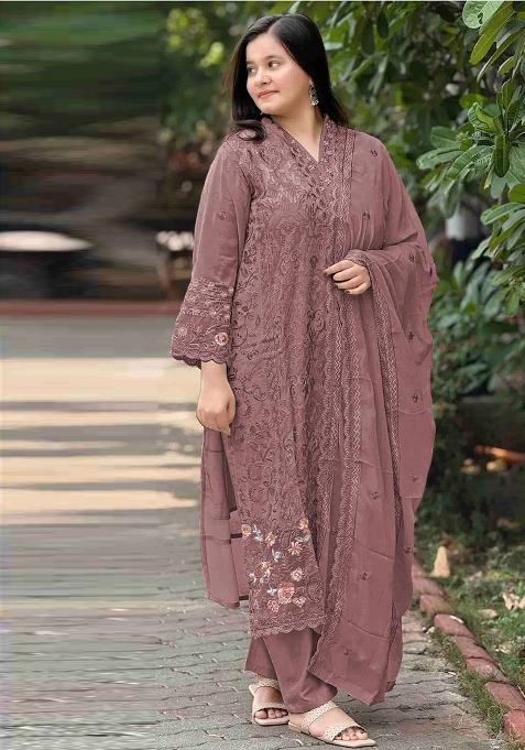 Purple Embroidered Georgette Salwar Kameez