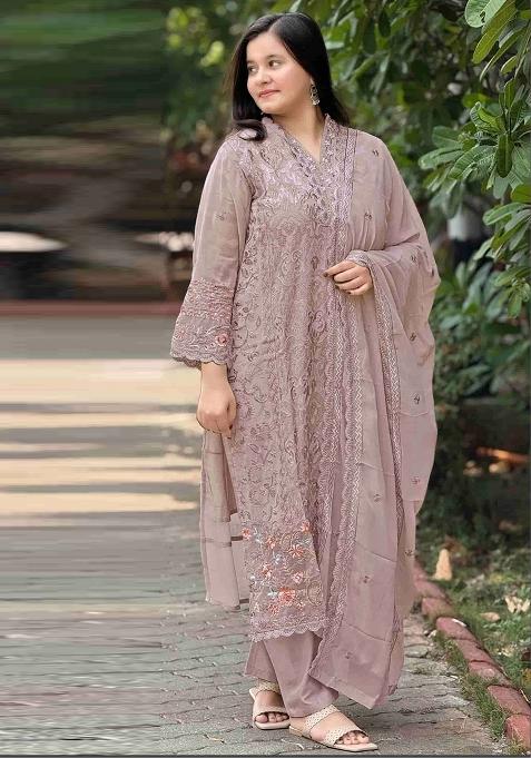 Lavender Embroidered Georgette Salwar Kameez