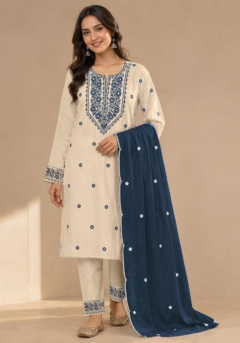 White Embroidered Khadi Salwar Kameez