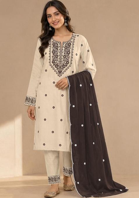 White Embroidered Khadi Salwar Kameez
