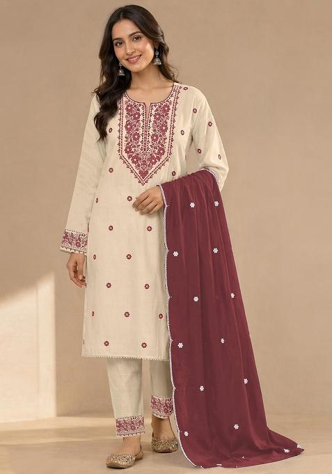 White Embroidered Khadi Salwar Kameez