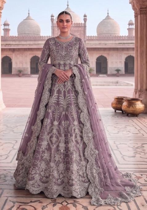 lavender Zari Work net Salwar Kameez
