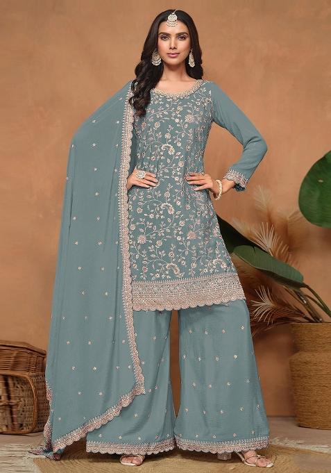 blue Zari Work silk Salwar Kameez