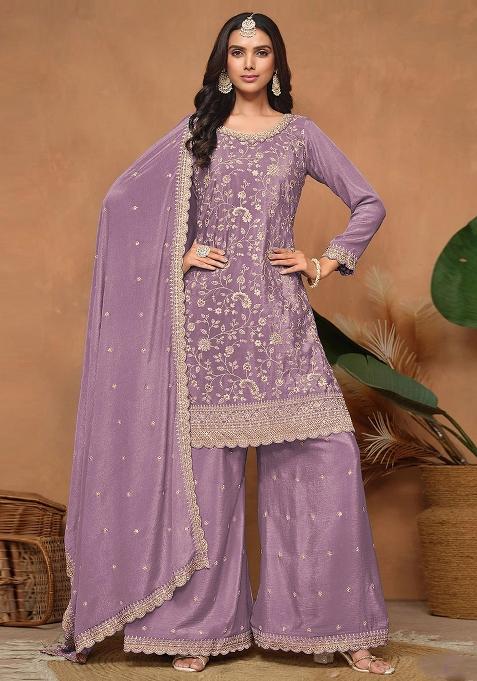 lavender Zari Work silk Salwar Kameez