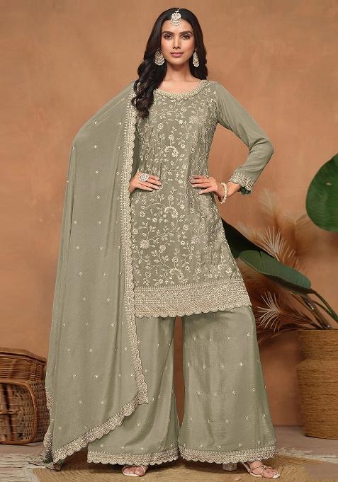 green Zari Work silk Salwar Kameez