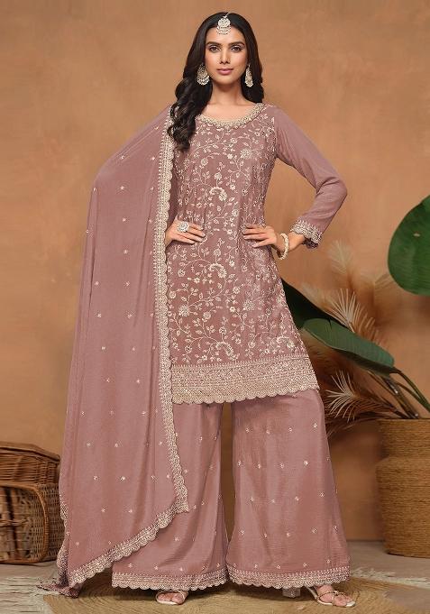 peach Zari Work silk Salwar Kameez