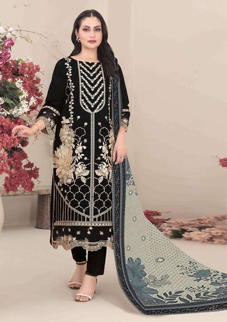 black Zari Work faux georgette Salwar Kameez - Indya