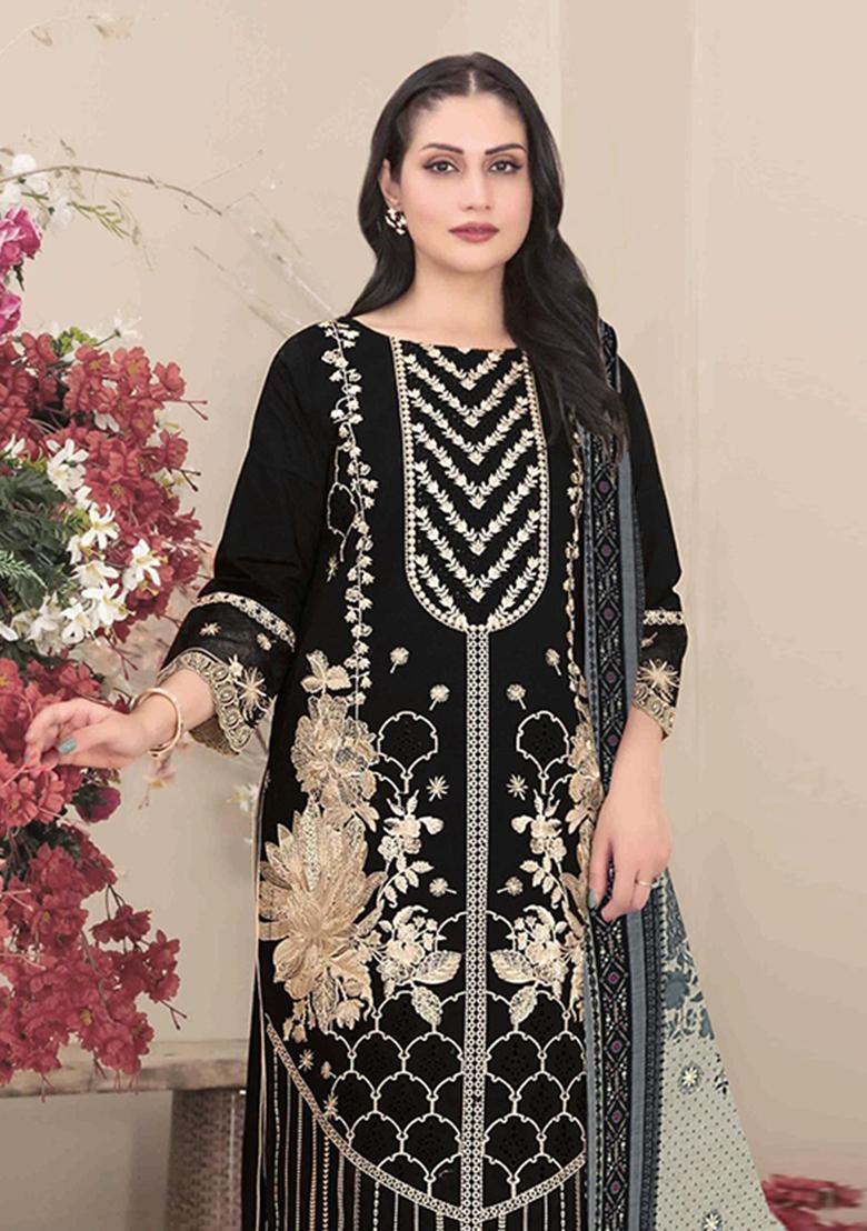 black Zari Work faux georgette Salwar Kameez - Indya