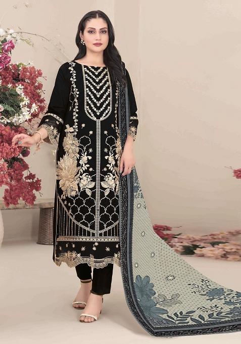 black Zari Work faux georgette Salwar Kameez